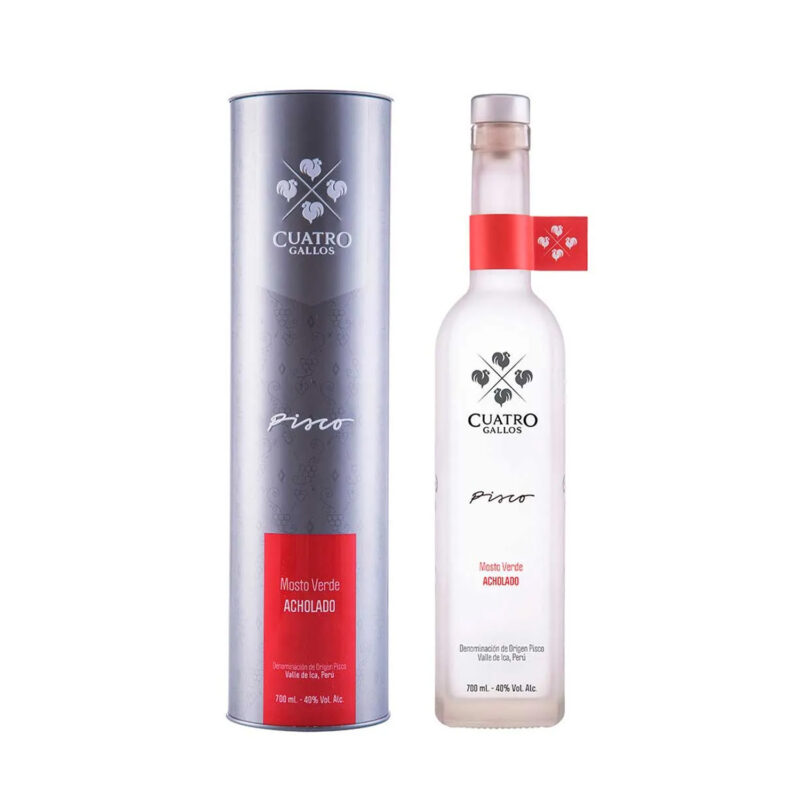 PISCO 4 GALLOS MOSTO VERDE <br>ACHOLADO 700 ml.